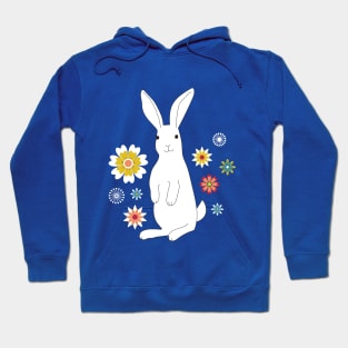 Sunshine Rabbit with flowers - Easter Bunny - white, yellow and teal - by Cecca Designs Hoodie